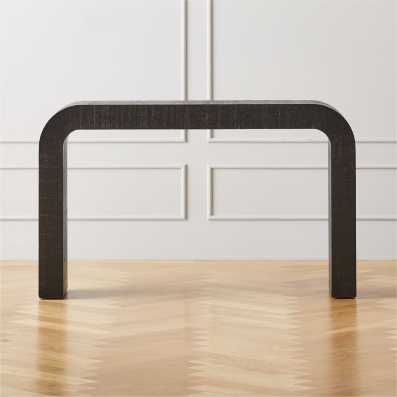 Horseshoe Modern Black Lacquered Linen Console Table 52" + Reviews | CB2 | CB2