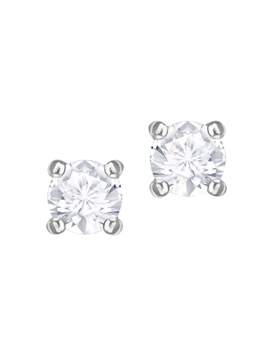 Swarovski Attract Swarovski Round Cubic Zirconia Rhodium-Plated Stud Earrings | Saks Fifth Avenue