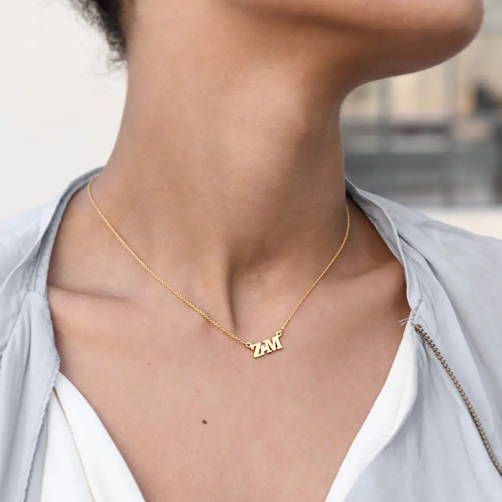 Seeing Double Initials Necklace - Gold Vermeil with Diamond | Oak & Luna (US)