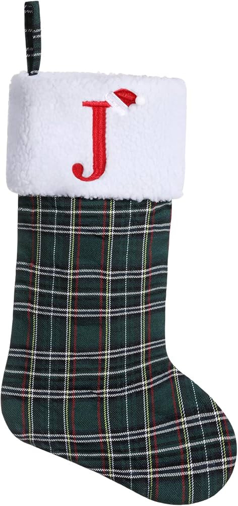 SIRIPHUM Classic Green Plaid Christmas Stockings, 19.5" Initial Monogram Xmas Family Stockings wi... | Amazon (CA)