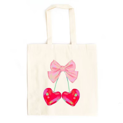 City Creek Prints Heart Cherries Coquette Canvas Tote Bag - 15x16 - Natural | Target