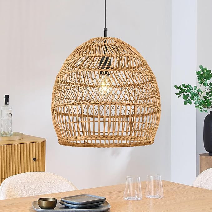 ELYONA 16” Large Boho Rattan Chandelier, Modern Rustic Wicker Pendant Light Fixtures, Basket Ha... | Amazon (US)