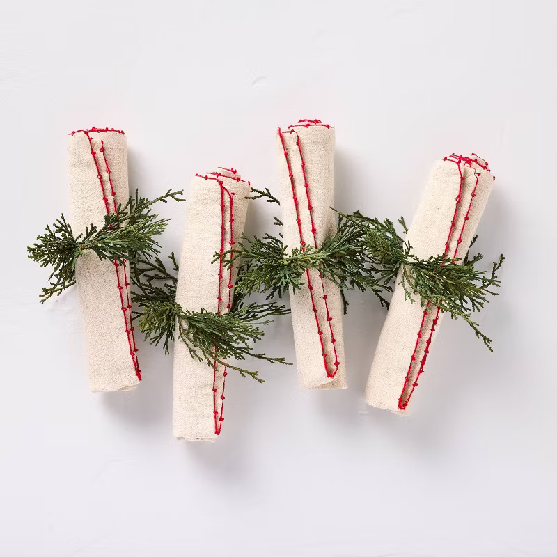 Faux Cypress Sprig Christmas Napkin Rings (Set of 4) - Hearth & Hand™ with Magnolia | Target