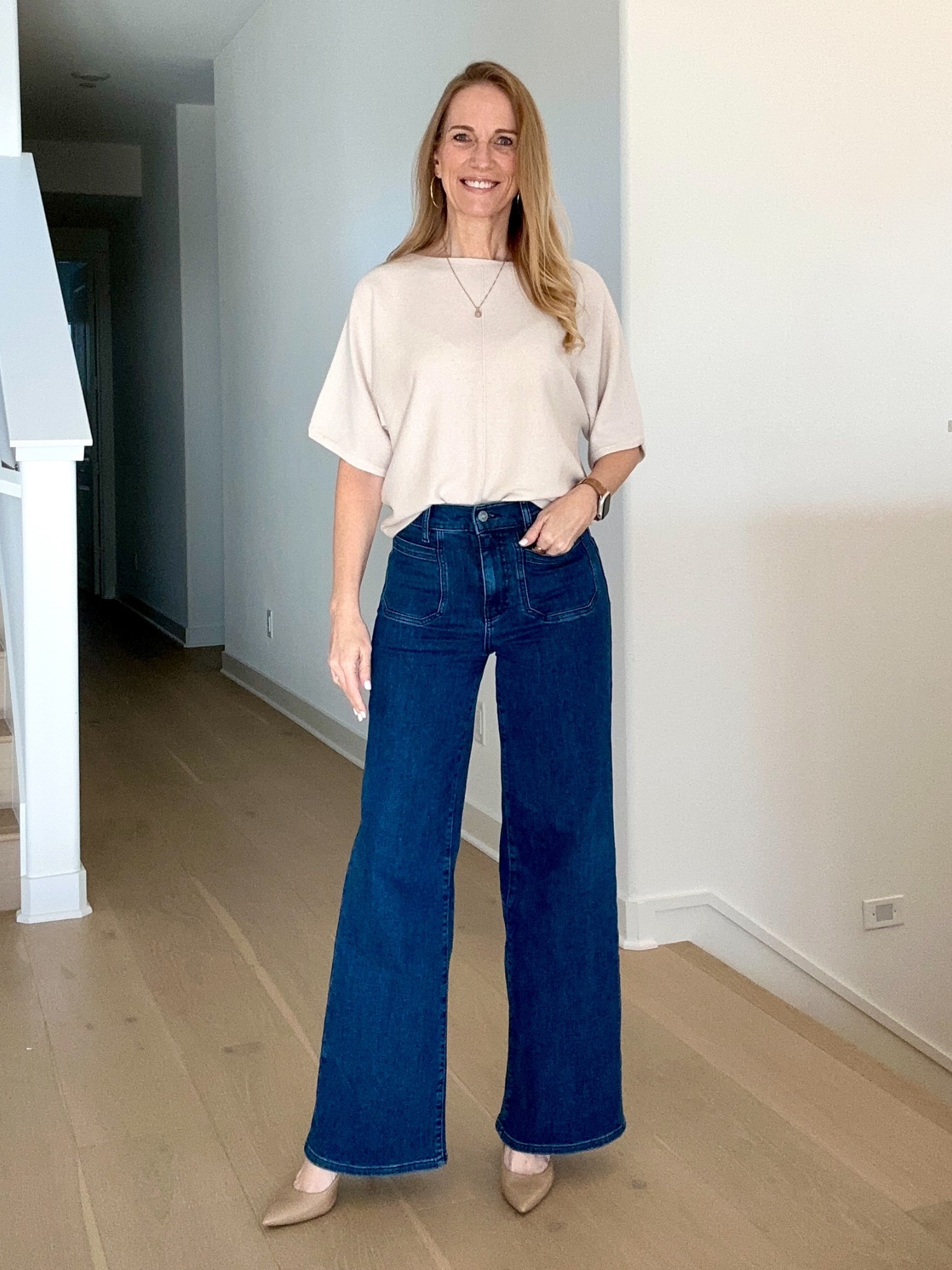 Loving these wide leg palazzo style jeans for a night out  

#LTKOver40 #LTKStyleTip #LTKShoeCrush