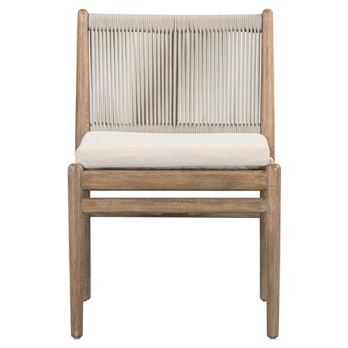 Rose Coastal Off White Upholstered Woven Rope Wood Outdoor Dining Side Chair | Kathy Kuo Home