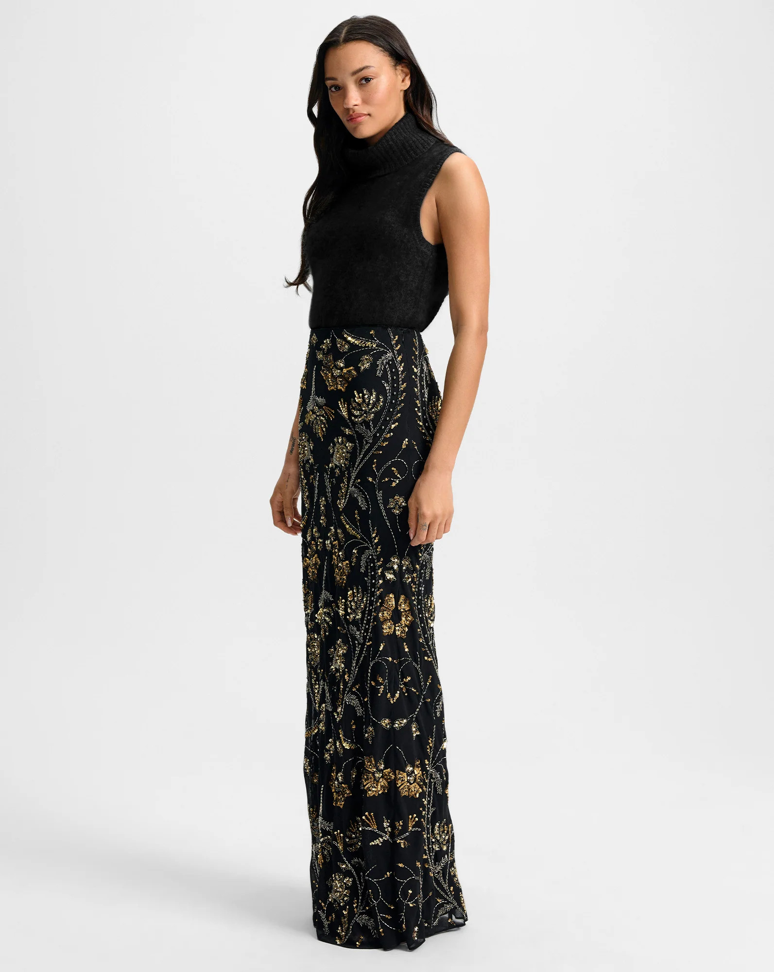Medina Floral-Embellished Maxi Skirt | Veronica Beard