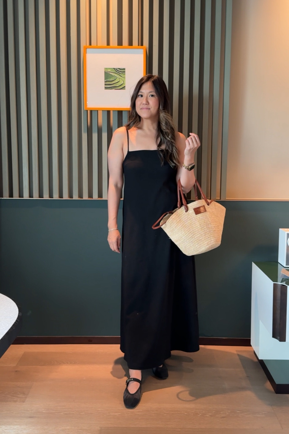 Black maxi with mesh ballet flats for a fancier fit and straw basket to make it summer 

#LTKSeasonal #LTKitbag #LTKtravel