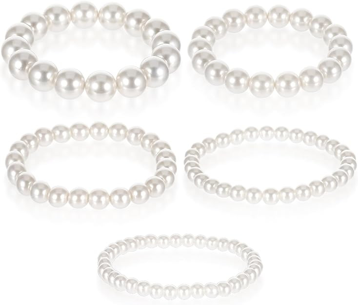 5 PCS Pearl Bracelets for Women, White Elegant Bridesmaid Bracelets Bridal Wedding Stackable Brac... | Amazon (US)
