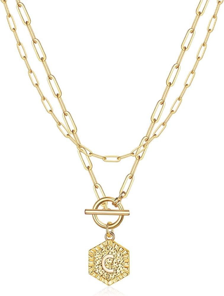 Amazon.com: Dainty Gold Layered Necklaces for Women, 14K Gold Plated Layering Paperclip Chain Nec... | Amazon (US)