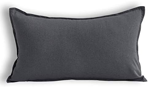 Jeanerlor Natural Cotton Linen Square Decorative Throw Pillow Case Dark Grey Cushion Cover with T... | Amazon (US)