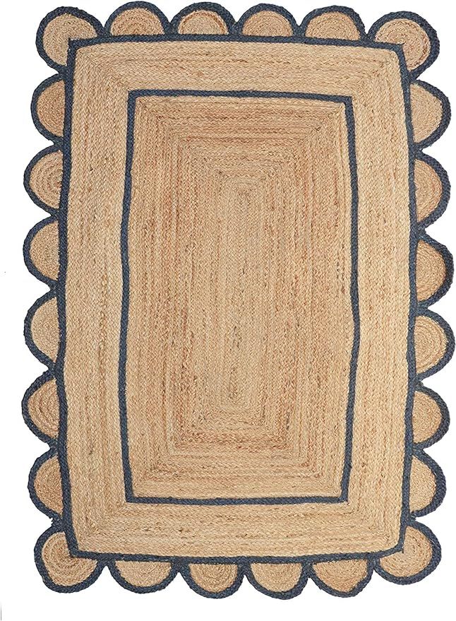 Scalloped Home Decor Braided Bohemian Jute Classic Quality Made Natural Hand Woven Area Rug (Navy... | Amazon (US)