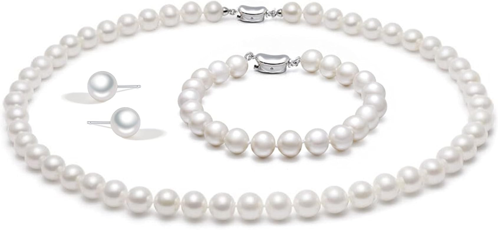 Senteria Pearl Necklace and Earring Set|Simulated Shell Pearl Choker Necklace for Women Men |Wedd... | Amazon (US)