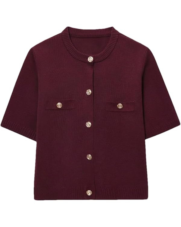 Womens Short Sleeve Cardigan Sweaters Lightweight Button Down Crewneck Crop Knit Tops | Amazon (US)