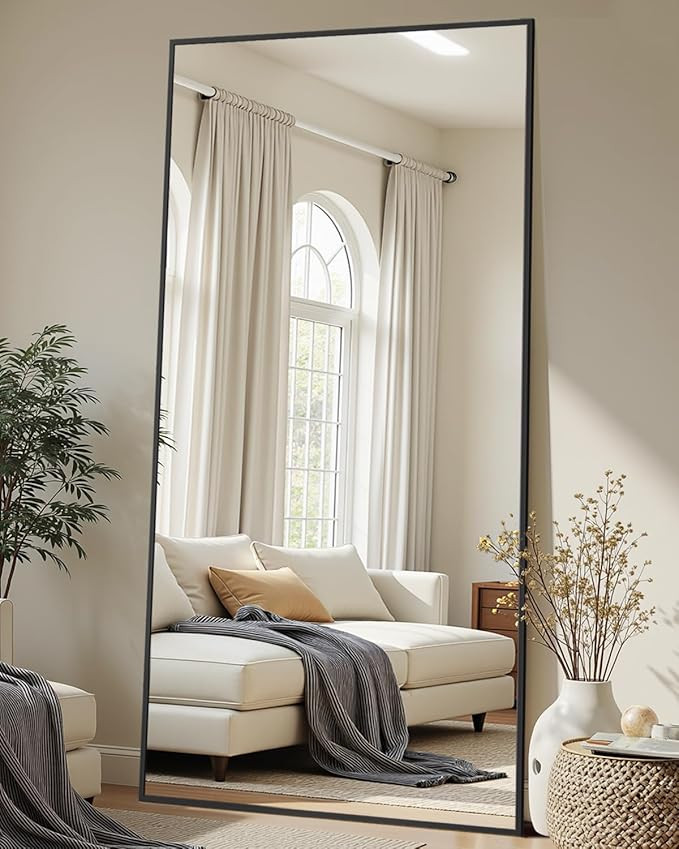 Full-Length Floor Mirror with Stand, 71"x32" Rectangle Style Full Body Standing Mirror for Bedroo... | Amazon (US)