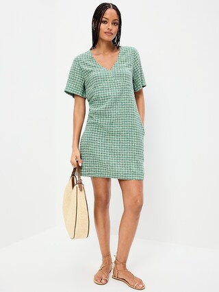 Short-Sleeve Linen-Blend Mini Shift Dress | Old Navy (US)
