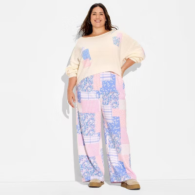 Women's Patchwork Off the Shoulder Graphic Pullover Sweatshirt - Pastels 2X | Target