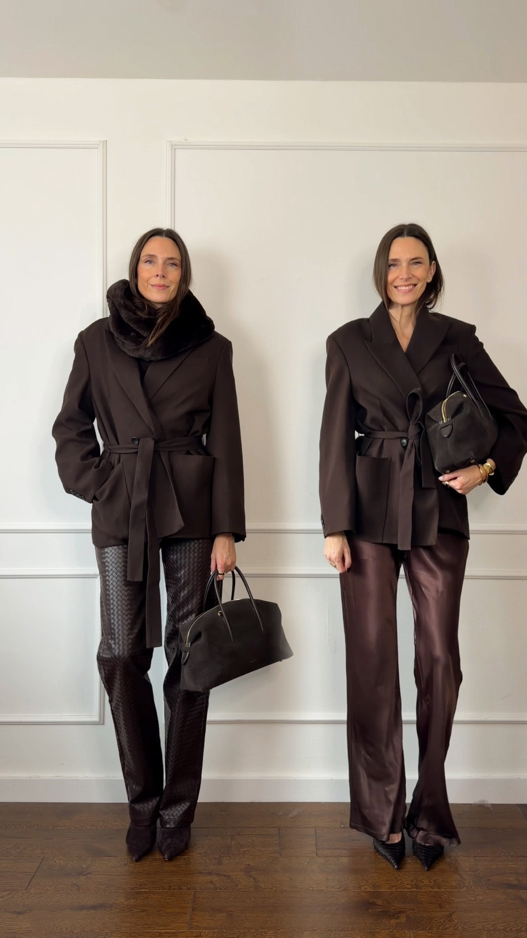 How to style your wardrobe basics in winter and spring. The basics shown here are: Blue jeans, black trousers, a cosy cashmere jumper and a brown blazer  

#LTKgrwm #LTKootd #LTKOver40