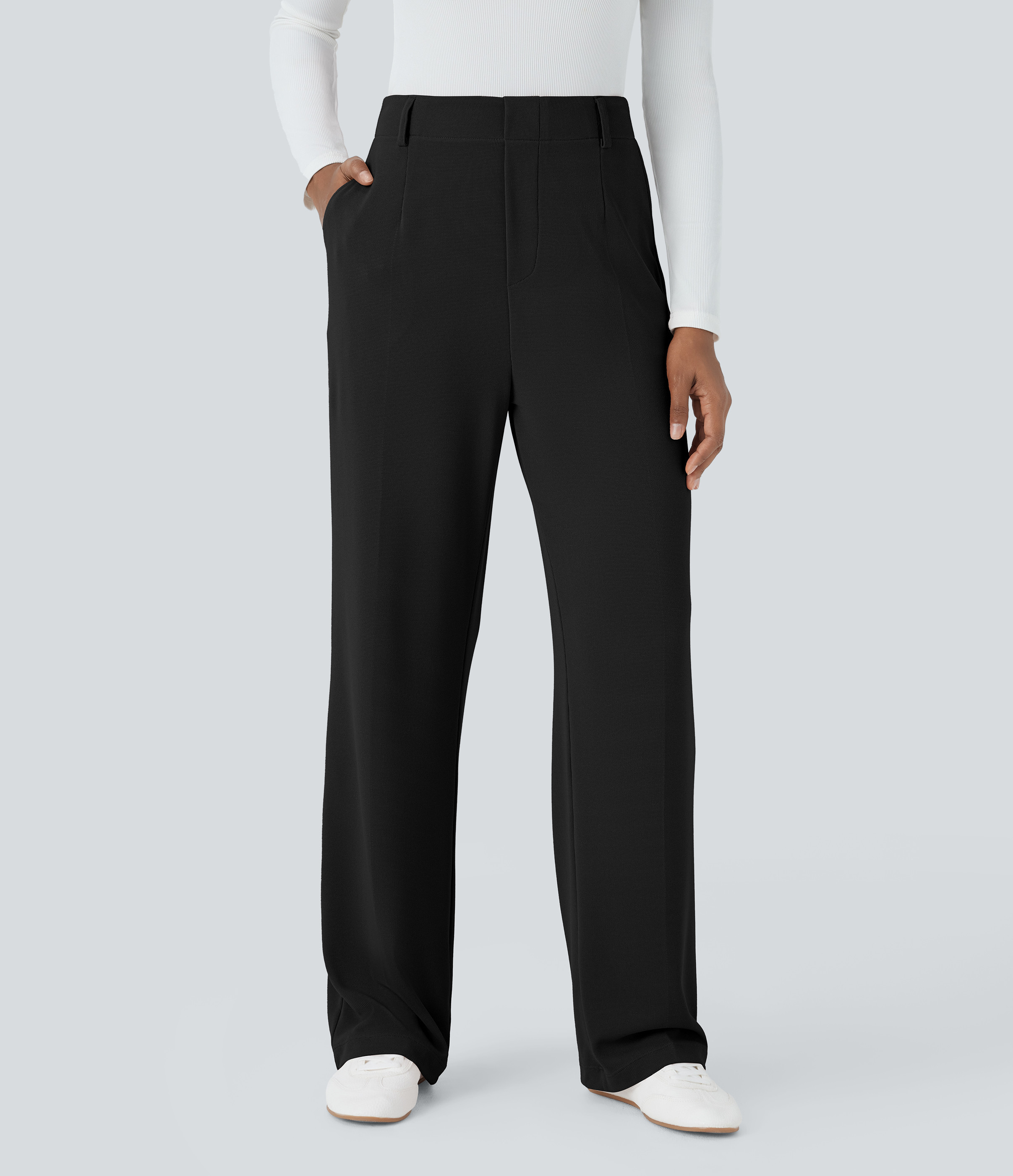 Halara Halara Flex™ High Waisted Pocket Waffle Work Pants - Black - XL(regular) sweatpants jogger pants stacked sweatpants cargo joggers | HALARA