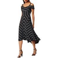 Karen Millen Cold-Shoulder Midi Dress, Black/White | John Lewis UK