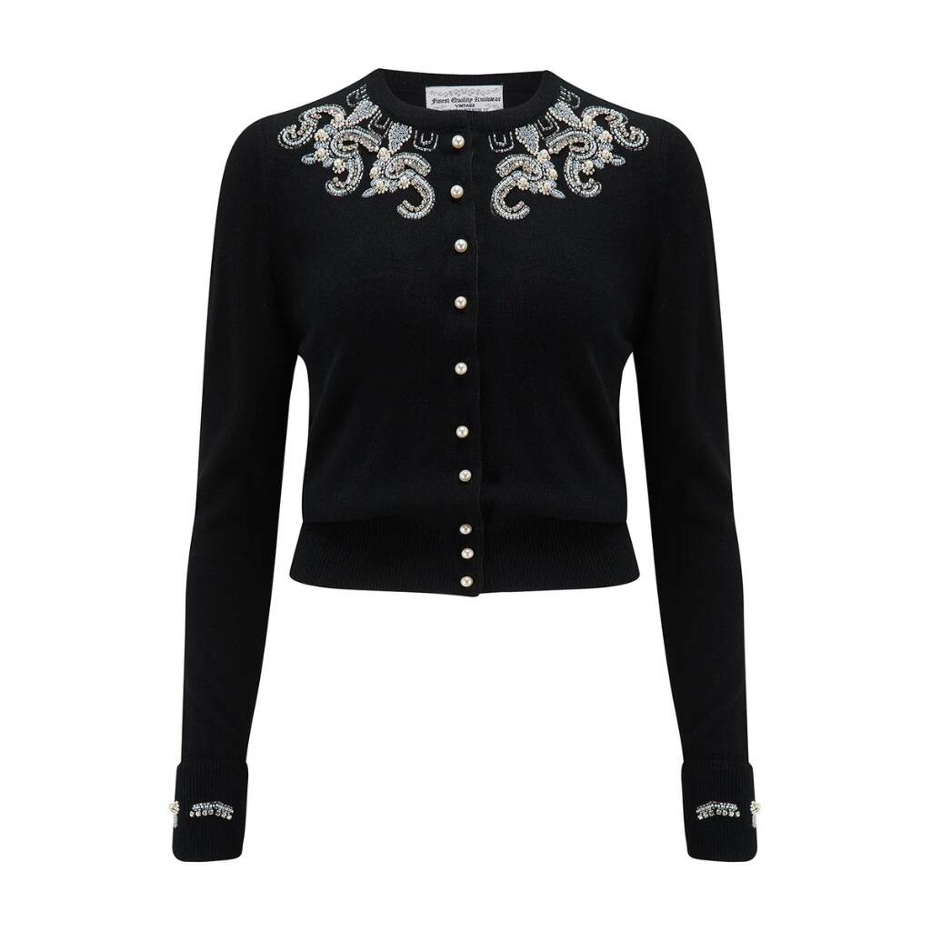 Hand Beaded Cardigan In Black Vintage 1940s Style | Not On The High Street