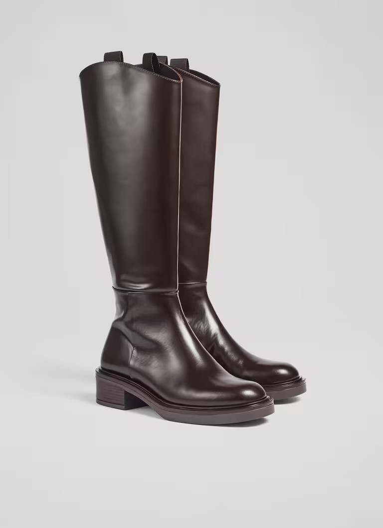 Lauren Brown Polished Leather Flat Riding Boots | L.K. Bennett (UK)