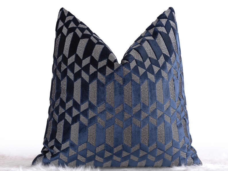 Navy Geometric Pillow Cover Jacquard Euro Sham Geometric - Etsy | Etsy (US)