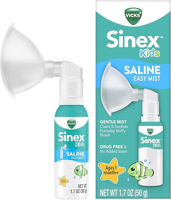 Vicks Sinex Kids Saline Easy Mist, Drug Free Saline, Ages 1 Month+, Gently Clears and Soothes Eve... | Amazon (US)