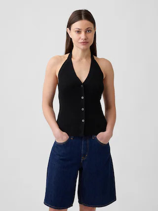 Sleeveless Halter Button-Up Sweater | Gap Factory