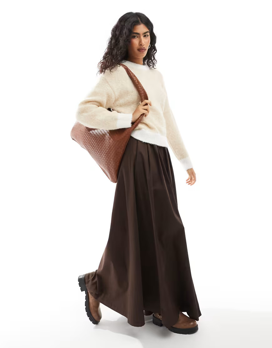 ASOS DESIGN heavyweight cotton circle maxi skirt in chocolate-Brown | ASOS (Global)