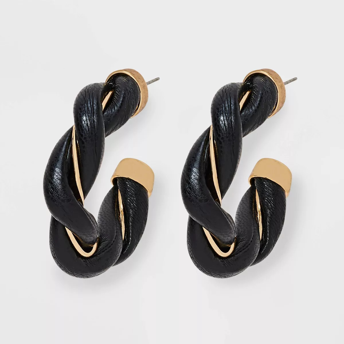 Faux Leather Twisted Hoop Earrings - Universal Thread™ Black | Target