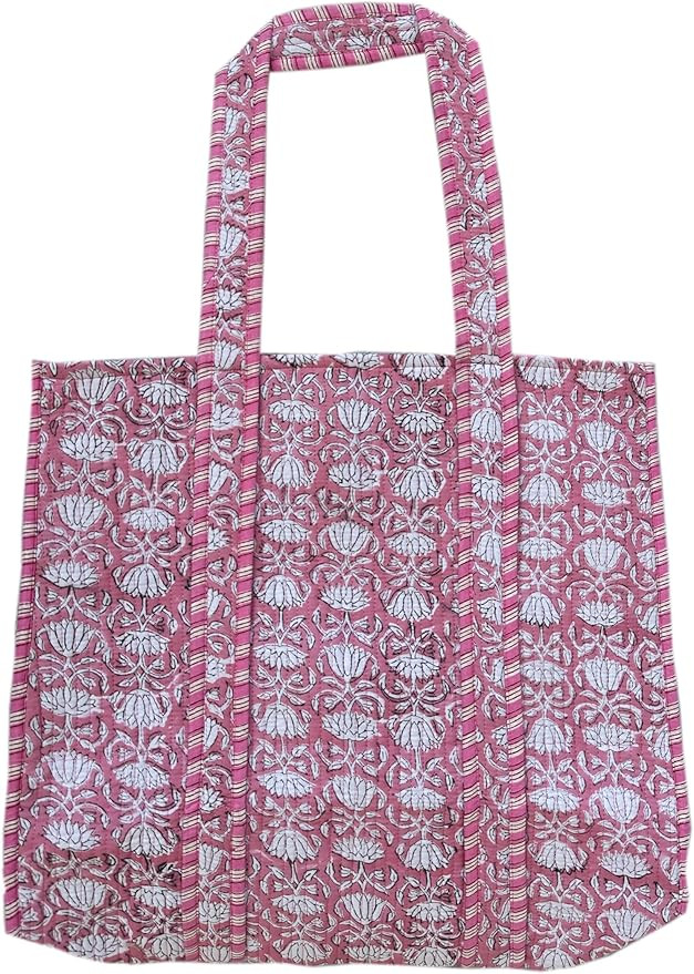 Quilted Cotton Hand printed Reversible Large multicolor cotton Tote Bag,Indian Handmade Block Pri... | Amazon (US)