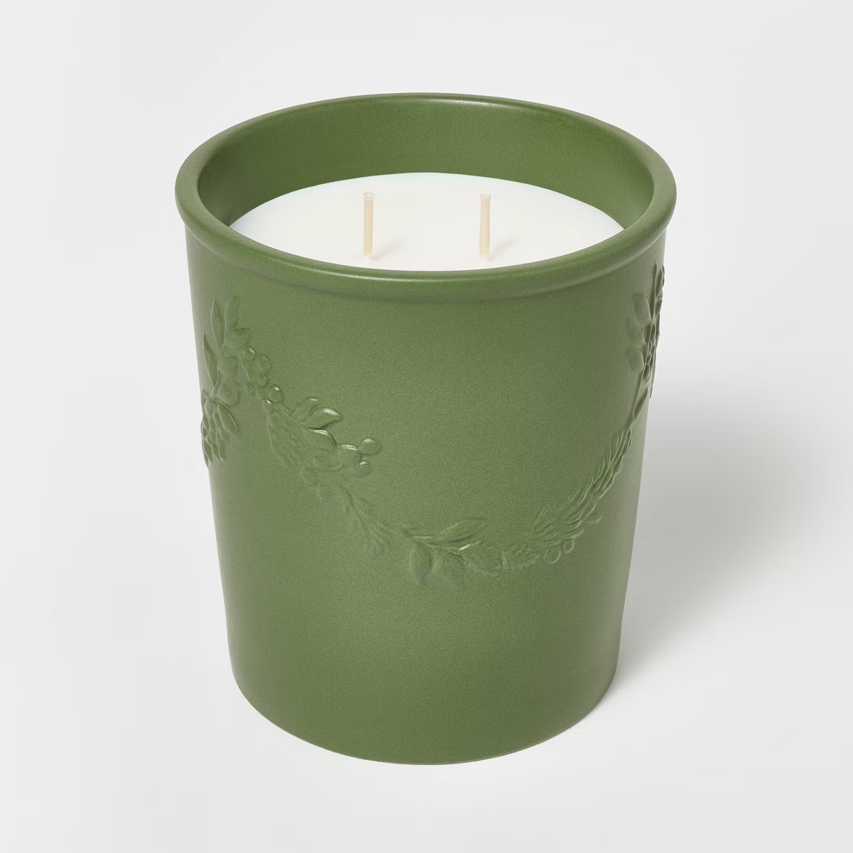 2-Wick Embossed Ceramic Cypress & Juniper Floral Jar Candle Green 25oz - Threshold™ designed wi... | Target