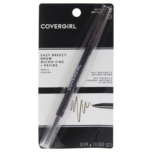 COVERGIRL Easy Breezy Brow Micro-Fine and Define Pencil, Soft Brown, 0.03 Pound , Brown Eyebrow Pencil, No Sharpening Needed, Built in Spoolie, Safe for Sensitive Eyes, Removes Easily | Amazon (US)