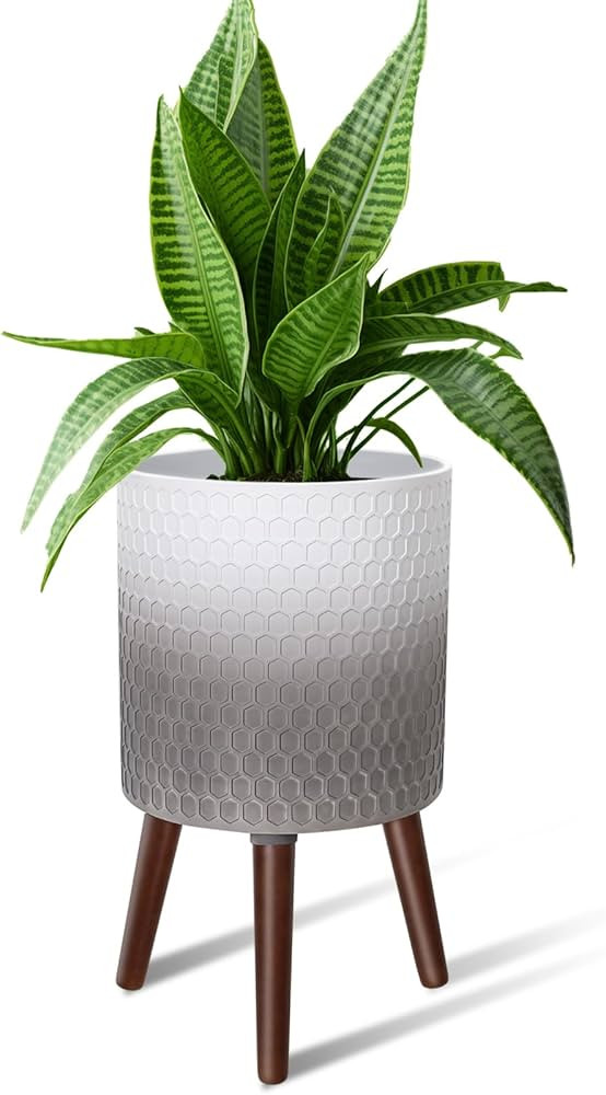 Opnons 10 Inches Plant Pot with Stand, Large Modern Standing Planters with Drainage Holes for Ind... | Amazon (US)