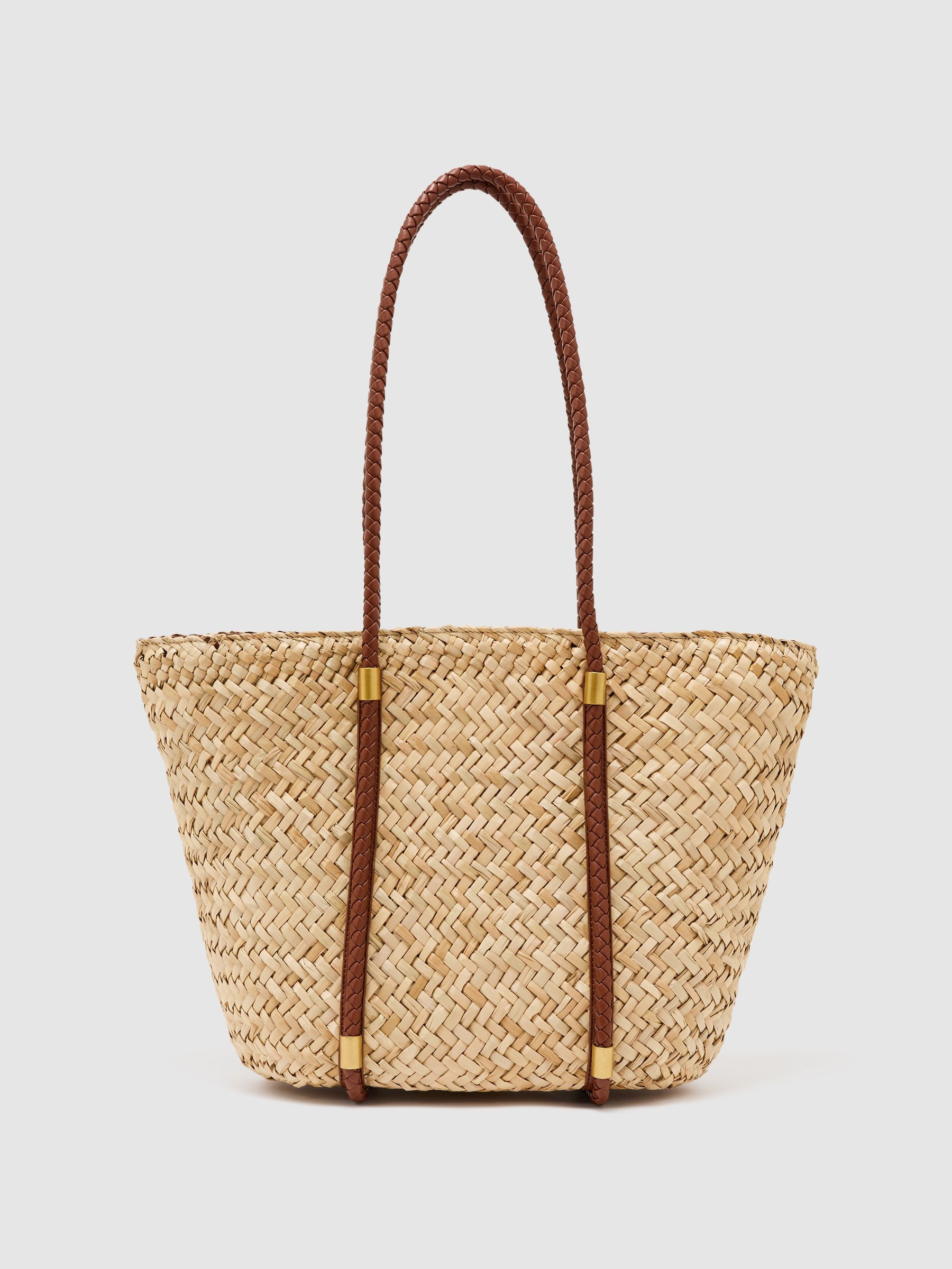 Reiss Raffia-Effect Braided-Strap Tote Bag in Natural | REISS | Reiss DE
