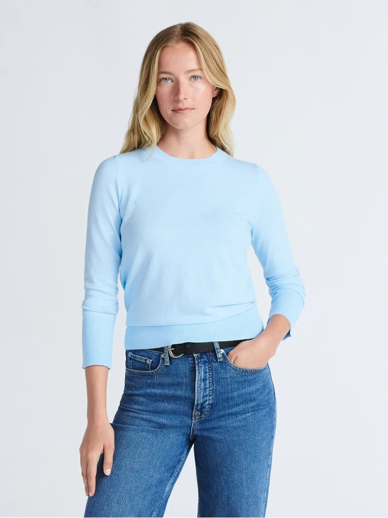 Free Assembly Women's and Women's Plus Cozy Yarn Crewneck Sweater with Long Sleeves. Lightweight,... | Walmart (US)