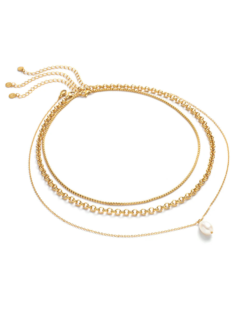Gold Pearl Drop Triple Chain Necklace | Nobody's Child