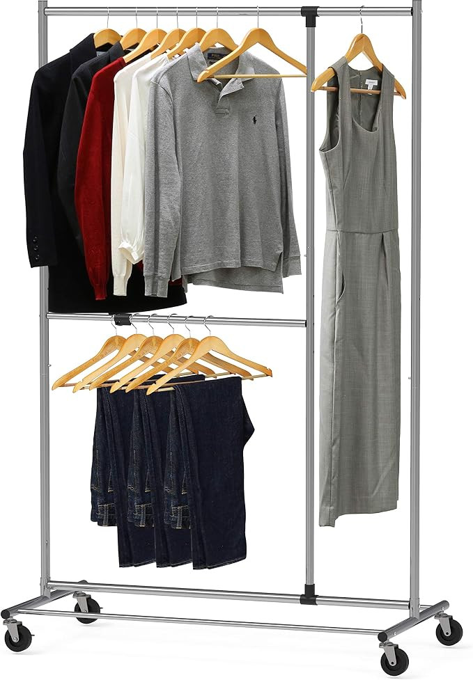 Simple Houseware Dual Bar Adjustable Garment Rack, Chrome, 72-inch Height | Amazon (US)