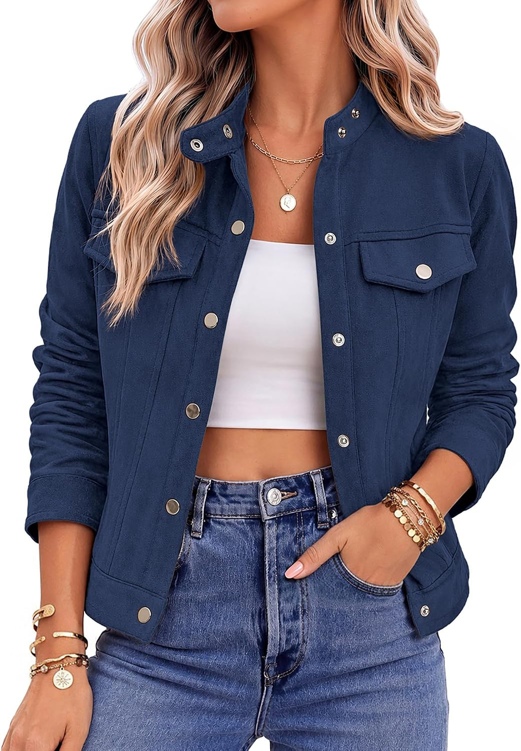 Zeagoo Faux Suede Cropped Jackets for Women Trendy Fall Shackets Coats | Amazon (US)