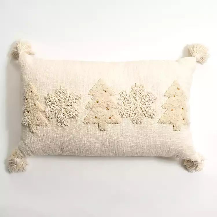 New! Cream Embroidered Trees Lumbar Pillow | Kirkland's Home