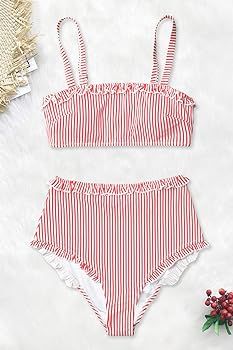 Women's Stripe Reversible Bandeau Top High Waisted Bikini | Amazon (US)