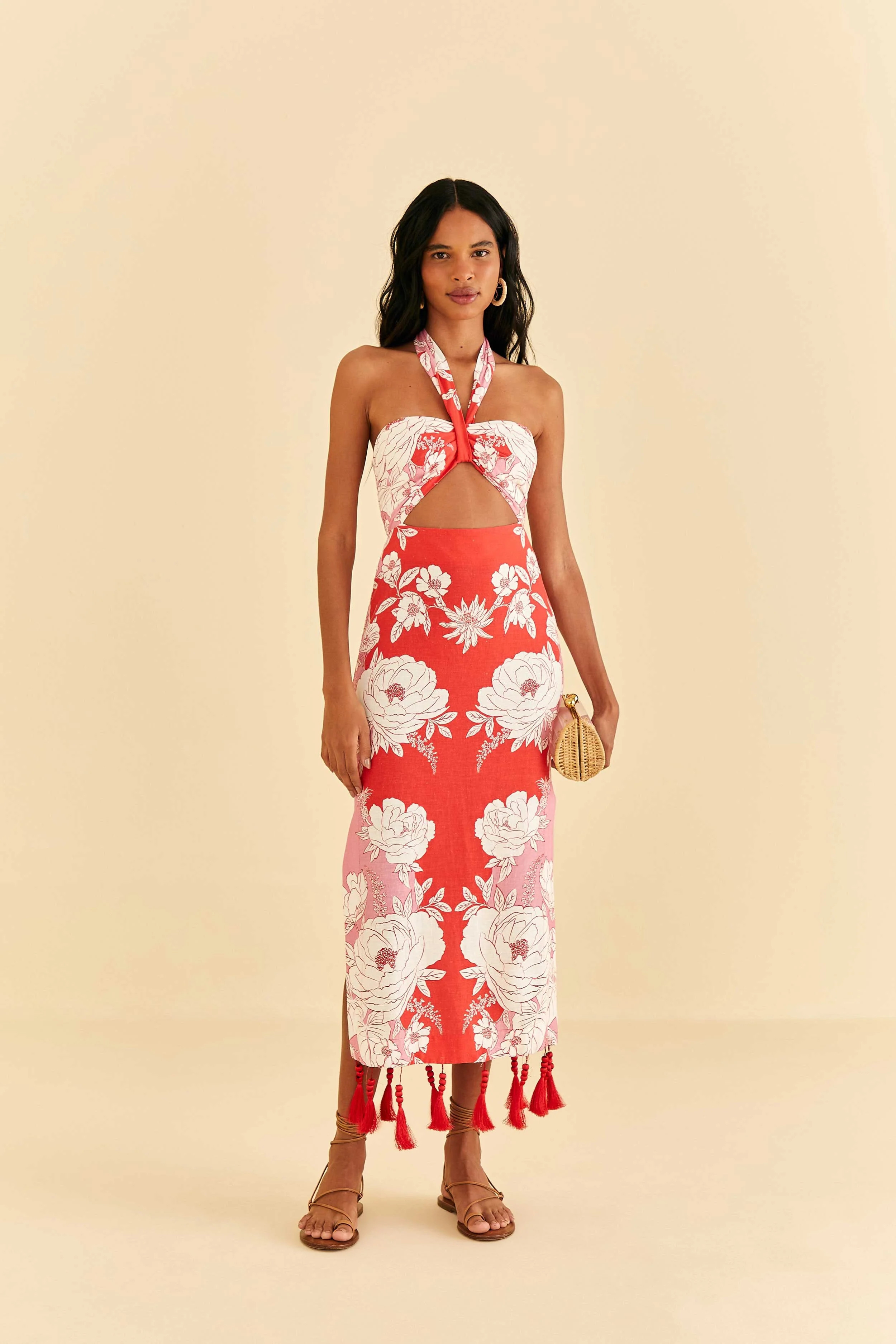 Pink Soft Garden Halter Neck Midi Dress | FarmRio (US)