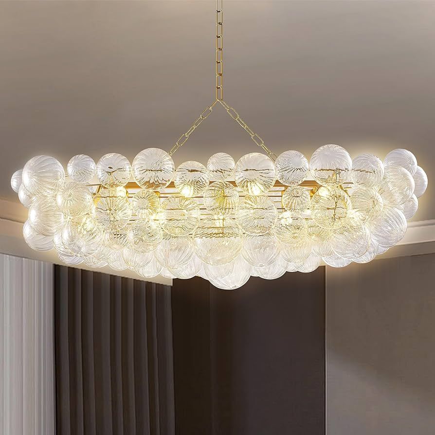 Longree Nordic Bubble Ball Swirled Glass Chandelier, Gild Gold and Clear Blown Glass Large Pendant Light Fixture for Bedroom Study Restaurant-W36 | Amazon (US)
