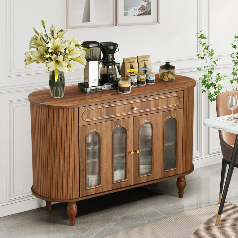 Wirrytor 47''  Wooden Oval Sideboard Buffet Cabinet with 2 Hollow Doors 2 Open Shelves, Console D... | Walmart (US)