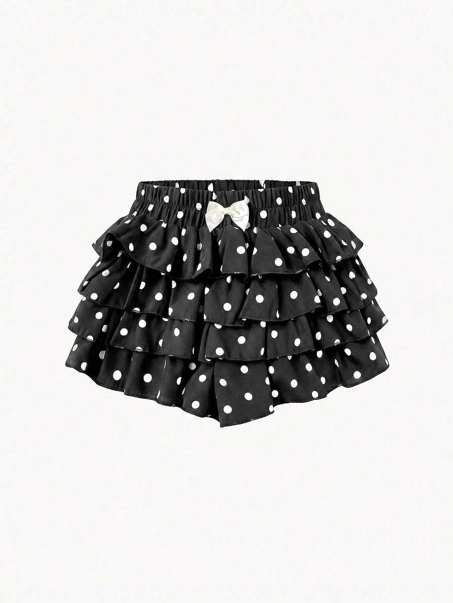 Maija Kids Maija Kids Young Girls's Casual Spring/Summer Butterfly Decor Multilayer Dot Print Cake Shorts | SHEIN