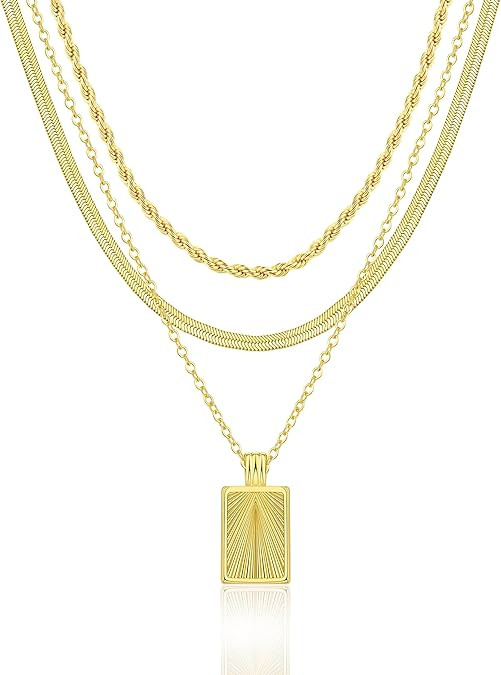 Layered Gold Silver Necklaces for Women, Stackable Stack 14K Real Gold Plated Silver Chain Neckla... | Amazon (US)