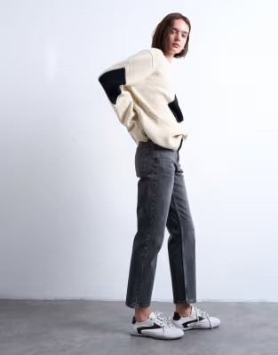 Orson mid rise comfort straight jean in washed black | Topshop