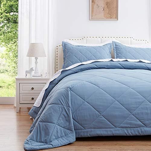 SunStyle Home King Quilt Set Lightweight Blue Comforter Set Diamond Pattern All Season 3 Pieces (... | Amazon (US)