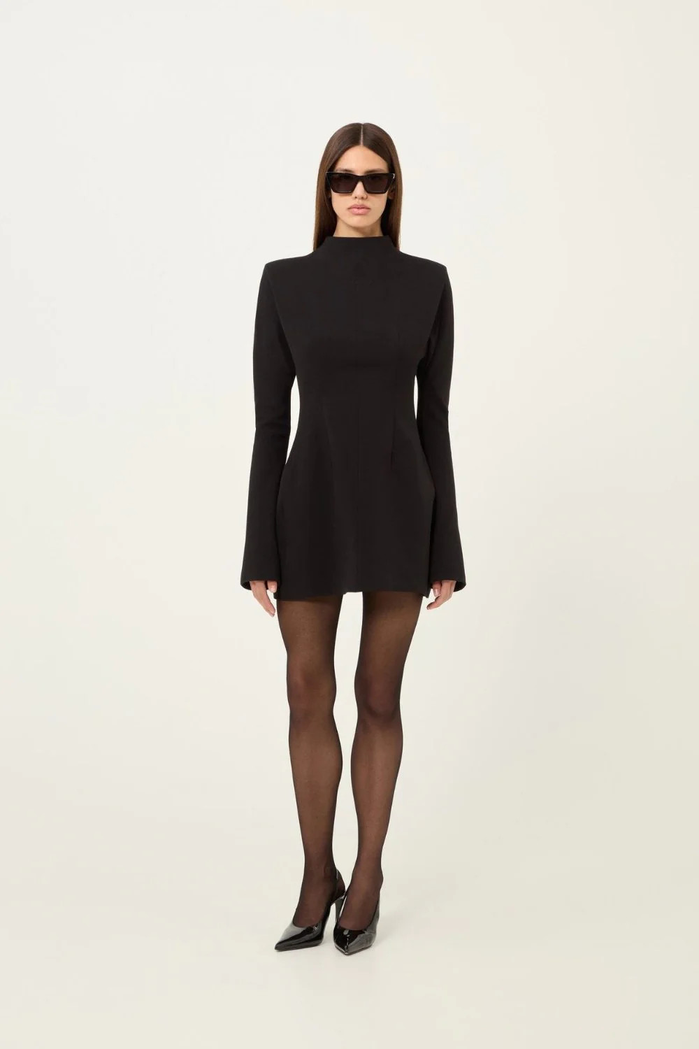 Wool Contoured Turtleneck L-S Mini Dress Black | Curio
