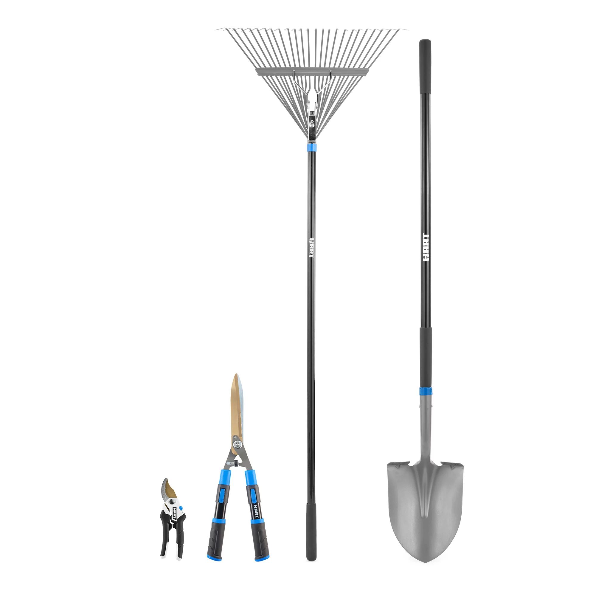 HART Garden Tool Starter Kit - Digging Shovel, Leaf Rake, Hedge Shears, 5/8" Bypass Hand Pruner | Walmart (US)